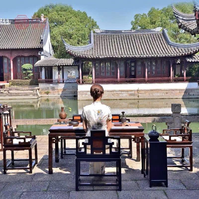 Bộ bàn trà gỗ tự nhiên bày sân vườn - Đồ gỗ Thọ Phương