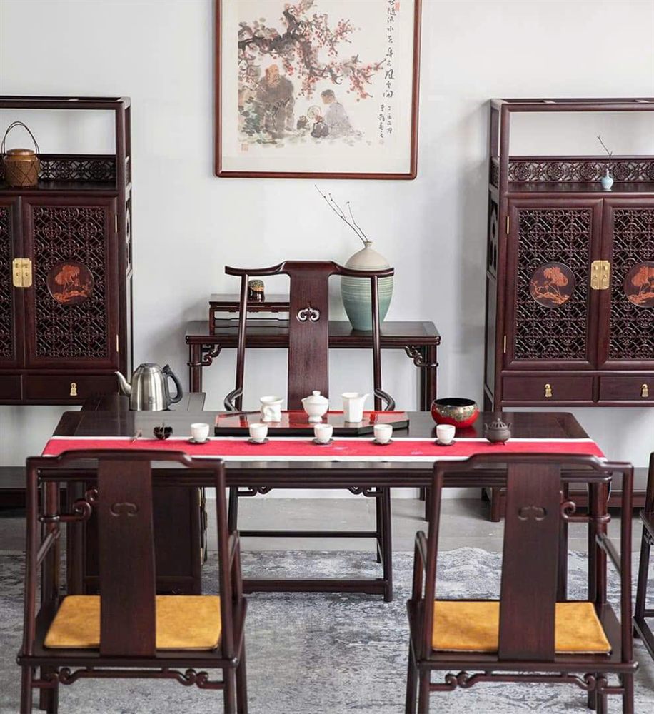 Bộ bàn trà và tủ trưng bày gỗ hương - Đồ gỗ Thọ Phương